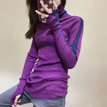 Осенне-зимний новый женский свитер 2022 года, свитер-основа с рукавами-полосками в тон, водолазка, тонкий внутренний свитер