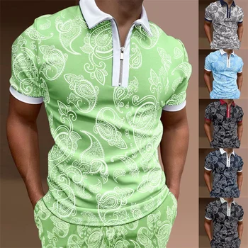 Модный новый пляжный мужской летний рубашечный костюм с геометрическим принтом, Повседневная дышащая рубашка с коротким рукавом, Пляжный мужской комплект Y2K