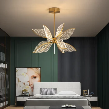 Современная светодиодная подвесная лампа с бабочкой для гостиной, Скандинавская Простая Спальня, Кухня, Креативная люстра с золотым прозрачным акриловым крылом