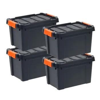 IRIS USA, 5-галлонный пластиковый ящик для хранения, черный, набор из 4-х ящиков для хранения.