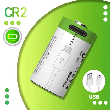 100% оригинальная литиевая батарея CR2 3V, перезаряжаемая через USB, подходит для цифровых камер, GPS-систем безопасности и медицинских устройств + кабели