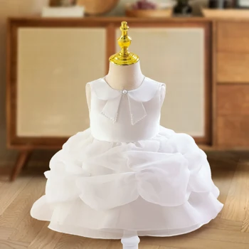 Летняя коллекция 2023 года, платье принцессы для маленьких девочек и платье для вечеринки в честь дня рождения на 1 год, детское белое элегантное бальное платье