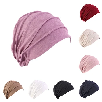 2022 Новая эластичная хлопковая шапка-тюрбан, однотонный женский теплый зимний головной платок, внутренняя шапочка-хиджаб, мусульманский хиджаб, женская повязка на голову