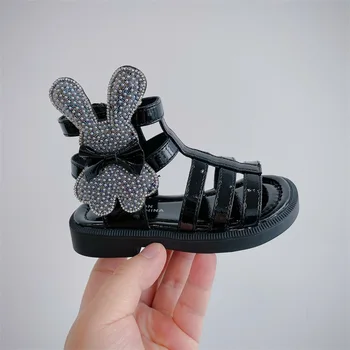 Летние сандалии принцессы-кролика для маленьких девочек, Модные милые сандалии на мягкой подошве, пляжная обувь 2023, детские открытые ботинки для детей