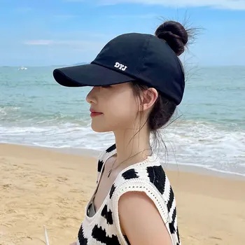 Шляпа Женская бейсболка Летний солнцезащитный козырек Пустой цилиндр с хвостиком Дышащая корейская модная универсальная кепка