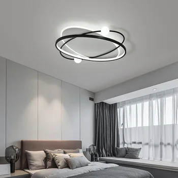 Современная спальня, Круглая Черная Акриловая Потолочная лампа с регулируемой яркостью, светильники для гостиной в скандинавском минималистичном стиле, светодиодная люстра
