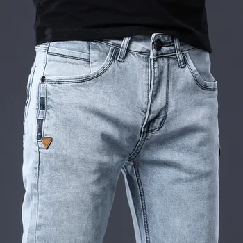 ICPANS Узкие джинсы Мужские Slim Fit Стрейчевые Мужские джинсовые брюки Серо-синие 2020 Новинка