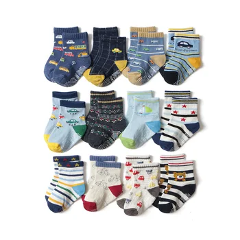 12 пар/лот, Детские нескользящие носки в пол, детские короткие носки от 1 до 3 лет, Мультяшные детские носки