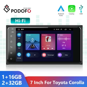 Podofo 2 din Android 10 Универсальный Автомобильный Мультимедийный Радиоплеер CarPlay 2Din Стерео Для Toyota CROWN CAMRY HIACE PREVIA COROLLA