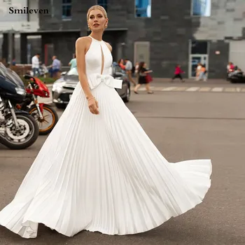 Элегантные Свадебные платья Smileven на Бретелях, Трапециевидное Платье Невесты с открытой спиной и Большим Бантом, Свадебные платья 2020 Vestido De Noiva