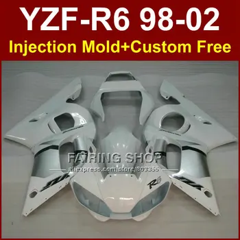 Чистый белый серебристый комплект обтекателей для YAMAHA YZFR6 1998 1999 2000 2001 2002 Инжекционные обтекатели YZF R6 98-02 YZF1000 запчасти для кузова FDE4