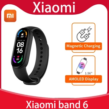 Смарт-браслет Xiaomi Mi Band 6 с 5-цветным AMOLED-экраном, Miband 6, устройство для определения уровня кислорода в крови, фитнес-тренажер, Bluetooth, водонепроницаемый смарт-браслет