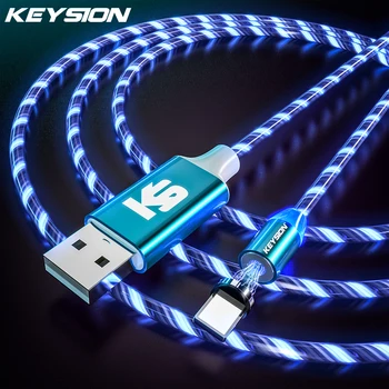 KEYSION Магнитный кабель с Плавным Светом светодиодный Кабель Micro USB для Samsung Type-c Зарядки для Xiaomi для iPhone Кабели Магнитного зарядного устройства