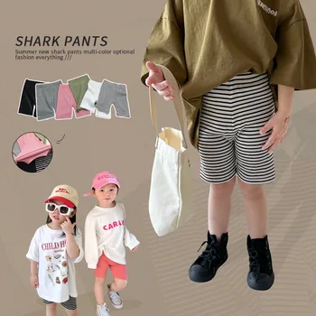 Корейские детские шорты, Модные полосатые шорты для девочек, Леггинсы, Летние детские однотонные брюки 2023