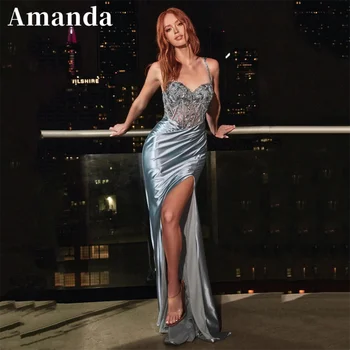 Аманда Грей (Amanda Grey)سساتين مناسبةسسمية Сексуальное платье Русалки с блестками для выпускного вечера 2023, вечернее платье на бретельках, блестящее шелковое Vestidos De Noche