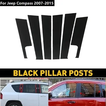 6 ШТ. Автомобильные стойки, накладка на окно, черный Чехол Для Jeep Compass 2007-2015, Пленка с зеркальным эффектом, Наклейки на Автомобильную колонну B