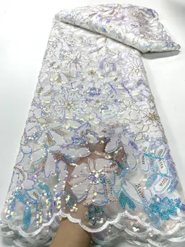Белая Модная французская вышивка 2023, Тюлевая Кружевная ткань С блестками, Африканская Нигерийская кружевная ткань Для Свадебного платья
