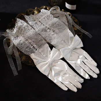 MANRAY/ Новые французские кружевные атласные Длинные перчатки с бантом, свадебное платье, праздничный костюм для Причастия, перчатки для девочек, свадебные аксессуары