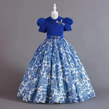 Винтажное Бальное платье Принцессы С цветочным узором и короткими рукавами для Свадьбы, Первого Причастия, Детского Дня Рождения 2023