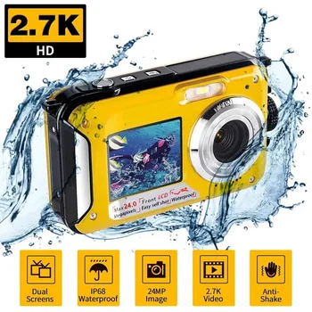 Водонепроницаемая цифровая камера с защитой от Встряхивания 1080P Full HD 2.4MP, двухэкранный Селфи-Видеомагнитофон для плавания под водой, запись DV
