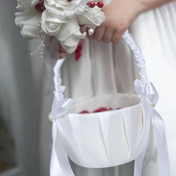 1 шт., чисто белая свадебная корзина с цветами, украшение для свадебной вечеринки, корзина с цветами для подружек невесты, детская переносная корзина с цветами
