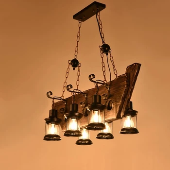 Подвесной светильник в индустриальном стиле, Американский кантри-ресторан, Бар, Кофейня, лодка, лампа из деревянного стекла, Винтажная декоративная люстра в стиле лофт