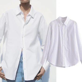 Jenny & Dave, Модная простая базовая блузка в английском стиле, женская рубашка из поплина Белого цвета, Хлопковые Свободные повседневные топы с длинными рукавами