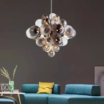 Потолочная Люстра в Скандинавском Стиле с воздушным пузырем, Стеклянный шар, Серебристый для столовой, гостиной, Спальни, Подвесные светильники, светильник для домашнего декора