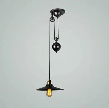 Лампа E27 Edison, Лофт, Винтажный Промышленный Ретро-подвесной светильник с железным шкивом, Лофт, Винтажные Ретро-подвесные светильники из кованого железа черного цвета