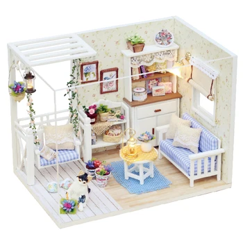 Миниатюрный набор для дома Cutebee DIY, Деревянные миниатюрные кукольные домики с мебелью, светодиодные фонари для детского подарка на день рождения