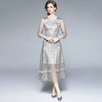 ZUOMAN Женское Летнее Элегантное сетчатое платье с вышивкой, Высококачественное Длинное Платье для Свадебной вечеринки, Женское дизайнерское платье для подиума, Vestidos