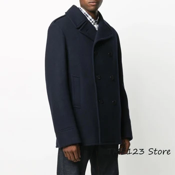 Новая мужская осенне-зимняя куртка двубортного кроя в британском стиле, длинный утепленный шерстяной блейзер, пальто