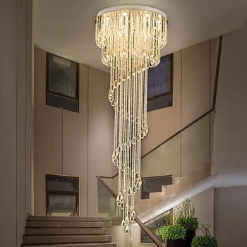 Художественная светодиодная люстра Подвесной светильник Современная гостиная Роскошная Круглая Двухуровневая лестница Вилла Отель Engineering Crystal Line