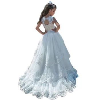 Элегантные Кружевные платья с цветочным узором для девочек на свадьбу, аппликации из блесток, Нарядные платья для маленьких девочек, платье для Дня рождения, платье для выпускного вечера