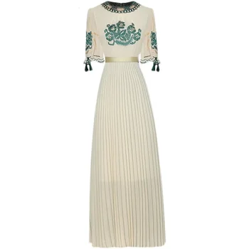 Женское летнее шифоновое платье с круглым вырезом и коротким рукавом, расшитое вышивкой, женское винтажное вечернее платье