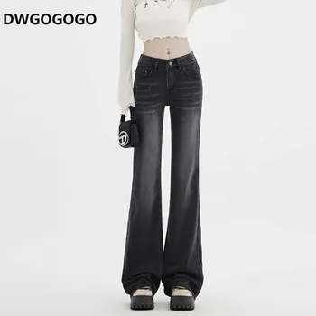 Расклешенные брюки в стиле ретро, женские осенне-зимние джинсовые брюки с высокой талией, уличные модные широкие брюки