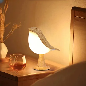 Современная простая прикроватная светодиодная лампа, креативный сенсорный выключатель, ночник с деревянной птицей, Настольная лампа для чтения в спальне, Декор дома