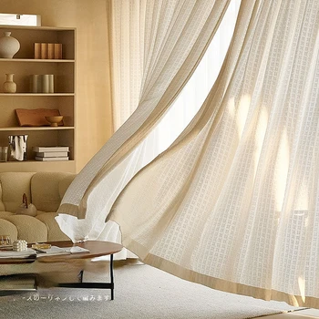 Японские простые шторы из тюля для гостиной, спальни, утолщающий хлопок, льняные полуслепые, Скандинавский свет, роскошь по индивидуальному заказу