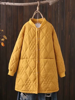 2023 Зимние Модные Новые Пальто, Демисезонная куртка для Женщин, Желтые Куртки, Свободные Топы Оверсайз, Мягкая Женская Одежда, Стеганое Пальто