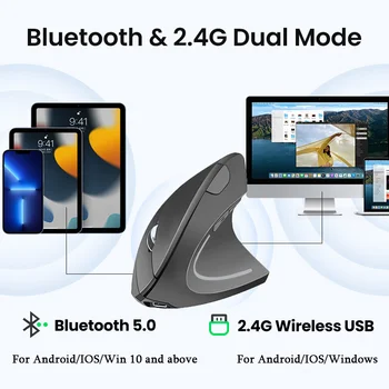 Эргономичная вертикальная мышь CHYI, Перезаряжаемая беспроводная мышь Bluetooth 2.4G, USB, оптическая игровая мышь Для ноутбука, ПК, офиса