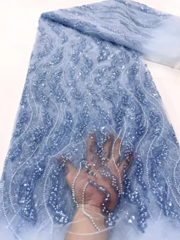 Элегантная французская вышивка Бисером Кружевная ткань Высокого качества в африканском нигерийском стиле С блестками Ткань для пошива свадебного платья в Нигейре