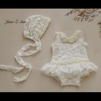 Джейн Зи Энн, реквизит для фотосессии новорожденных, детское кружевное платье принцессы с белым жемчугом + шляпка, 2 предмета, элегантные костюмы для студийной съемки
