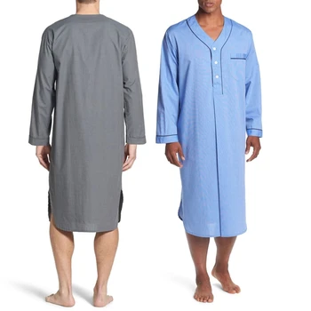 Мужские халаты для сна, Мусульманская пижама Премиум-класса, Ночная рубашка с V-образным вырезом и карманом, Свободная пижама для ПОВСЕДНЕВНОЙ домашней одежды