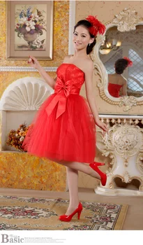 бесплатная доставка цветочный принт 2013 новая невеста короткий дизайн формальный бант ручной работы женское раздельное платье трикотажное платье красное платье подружки невесты