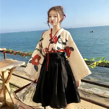 Женская одежда ханьского китая, юбка Династии Хань, Кимоно Принцессы с принтом Камелии, Одежда для народных танцев, Костюм в китайском стиле